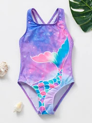 Girls One-Piece Swimwear Fashion Crossback Mermaid Tales Summer Bathing Suit