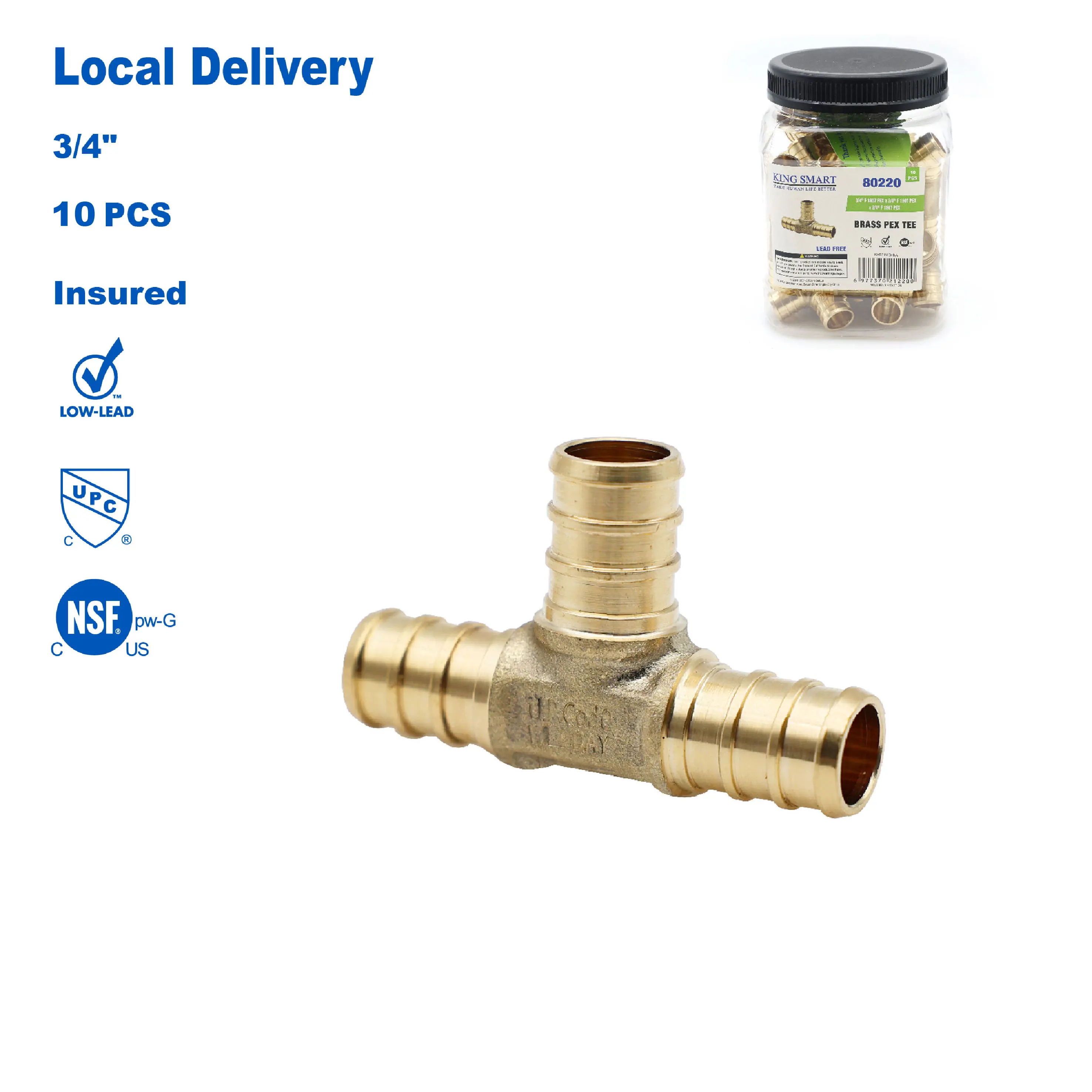 

Фитинг KING SMART Crimp PEX B 3/4" T; безсвинцовая латунь; 20 шт./упаковка; 80220