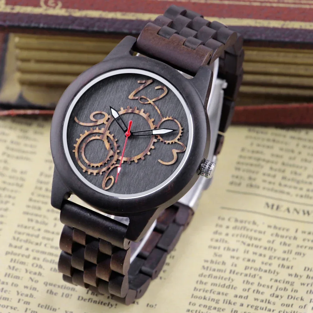 New Gear Pattern Design Wooden Quartz Men's Watch Street Casual Fashion Men's Accessory Watch