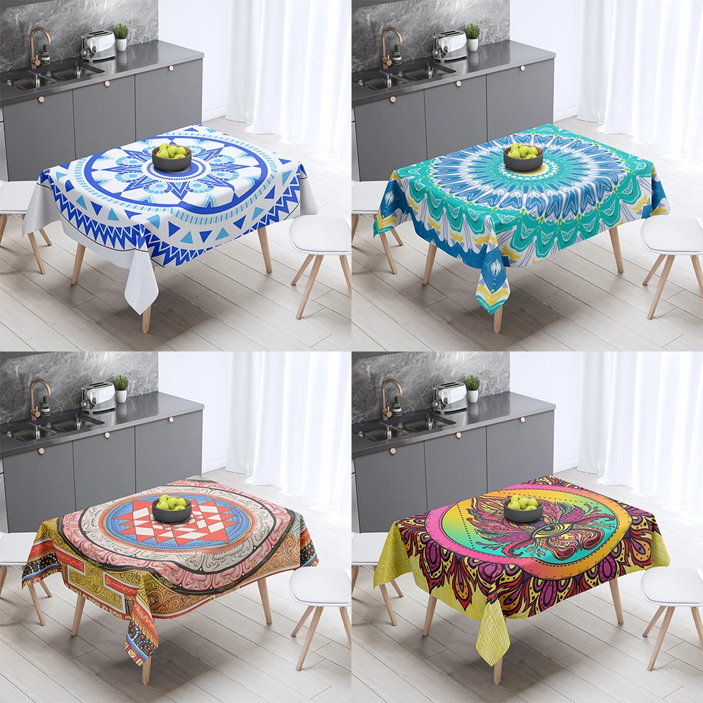 Geometric Line Printed Tablecloth Home Decoration Mandala Style Rectangular Party  Anti-Stain  Dust Cover