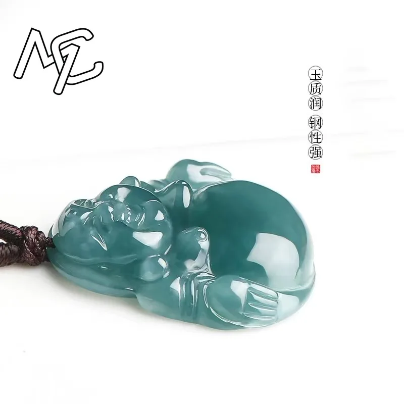 New Natural Real Emerald Jade Blue Water Maitreya Buddha Pendant Necklace Carved Jadeite Jewelry Amulet Gifts Certificate Charm 2