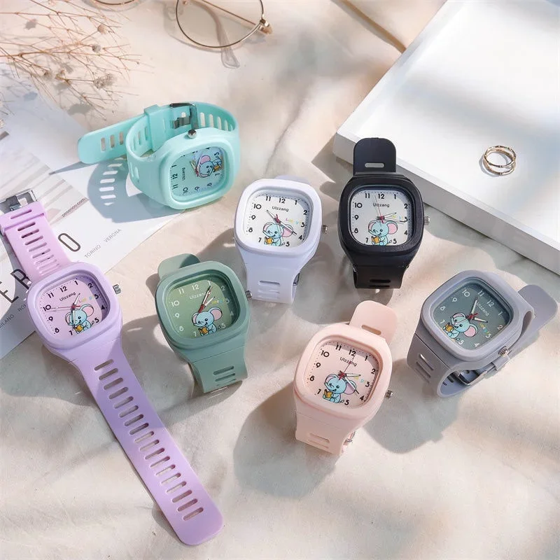 Children Boys Girls Square Watch Ins Cute Small Fresh Unicorn Girl Quartz Clock Only Wristwatches