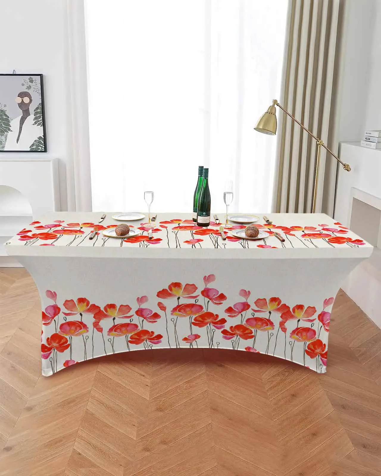 Red Watercolor Poppies Table Skirt Wedding Decoration Home Birthday Party Table Skirt Dessert Table Cover Home Decor