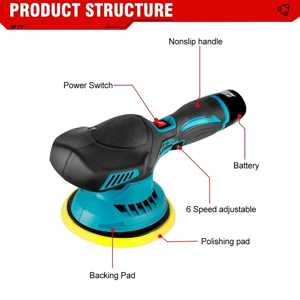 6000RPM Cordless Mini Polisher Car Polishing Machine 12V Electric Cars Polish Machines Adjustment 6Speeds Auto Detailing Tool