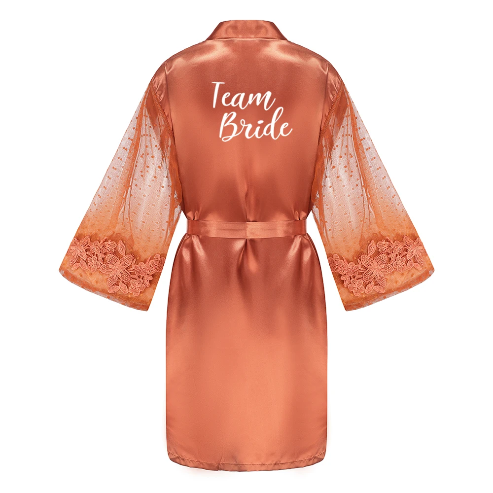 Caramel Wedding Bride Bridesmaid Robes Dressing Gown Sexy Women Bathrobe Night Shirts Short Women Kimono Mesh Sleeve