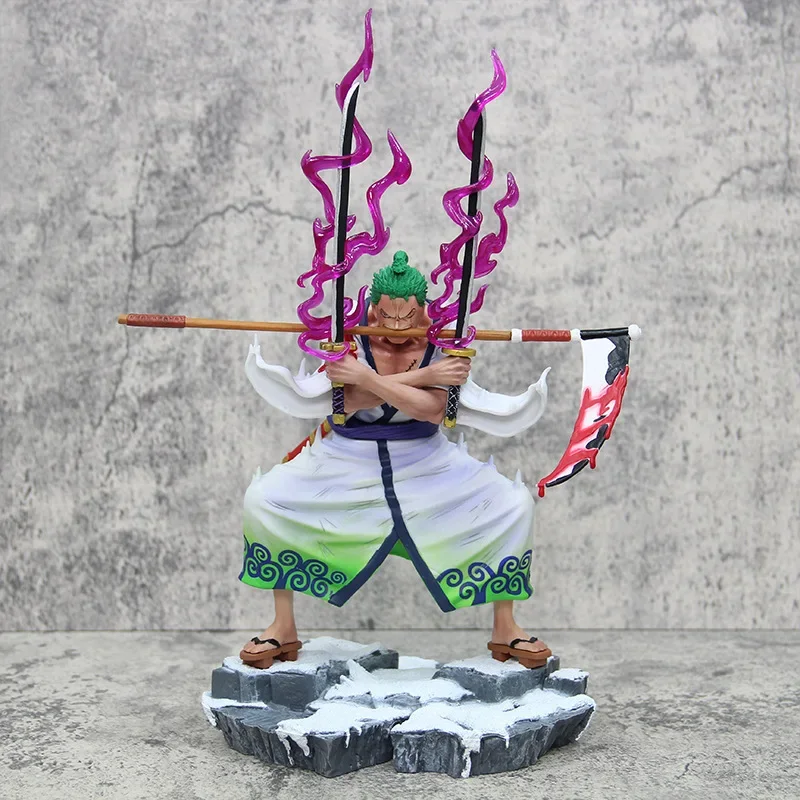 33cm One Piece Purgatory Ghost Slaying Roronoa Zoro Figure Wano Country Zoro Three Blade Flow Sickle Anime Model Statue Ornament