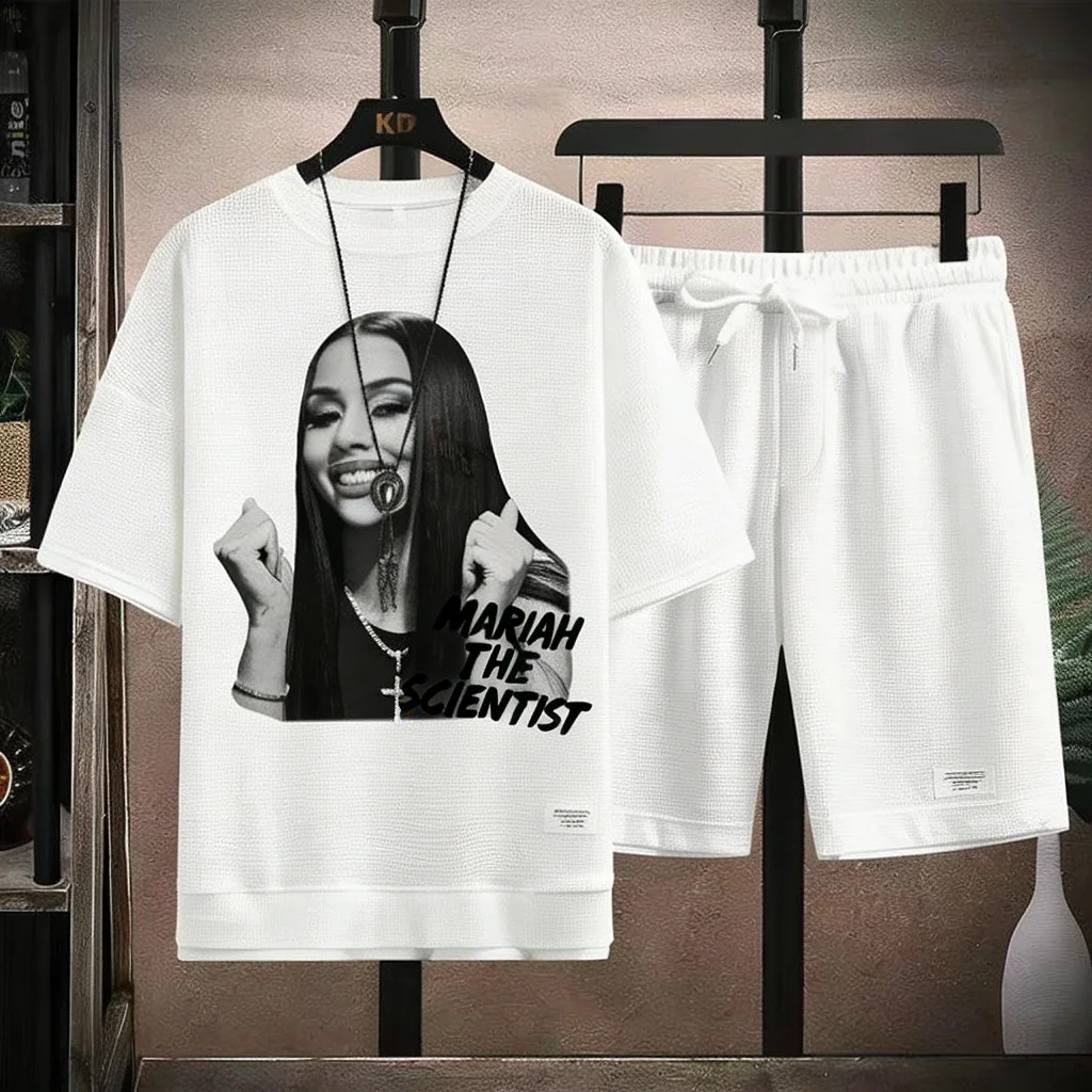 

Biker Style Waffle Tracksuit Men West Coast Choppers Long Beach Graphic T-Shirt And Shorts Set Punk Outfit 2026