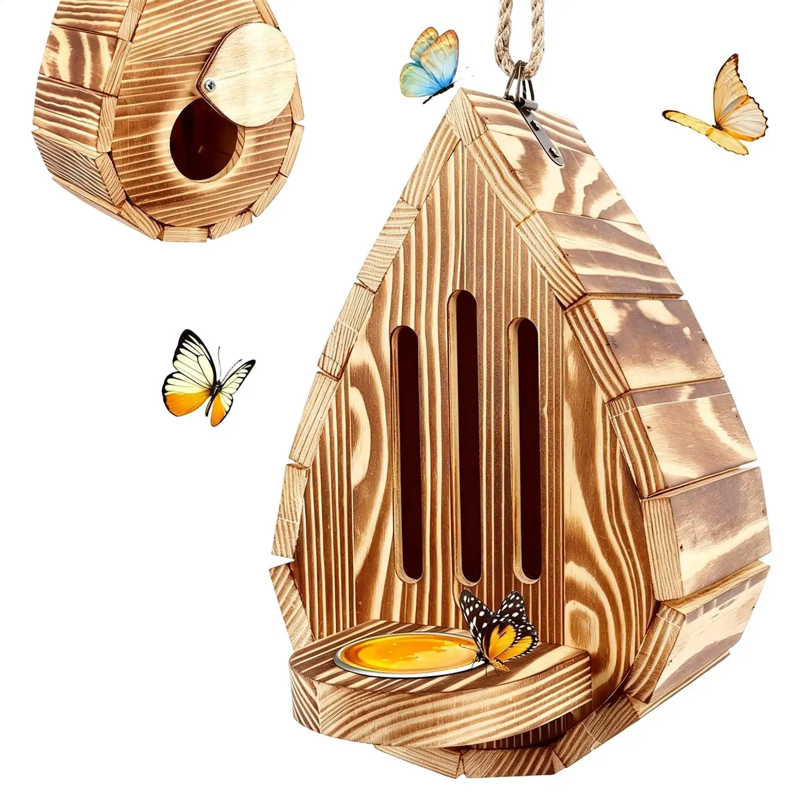 Butterfly House And Feeder Wooden Weather-Resistant Hangable Decorative Butterfly House for Backyard Balcony Yard Wedding