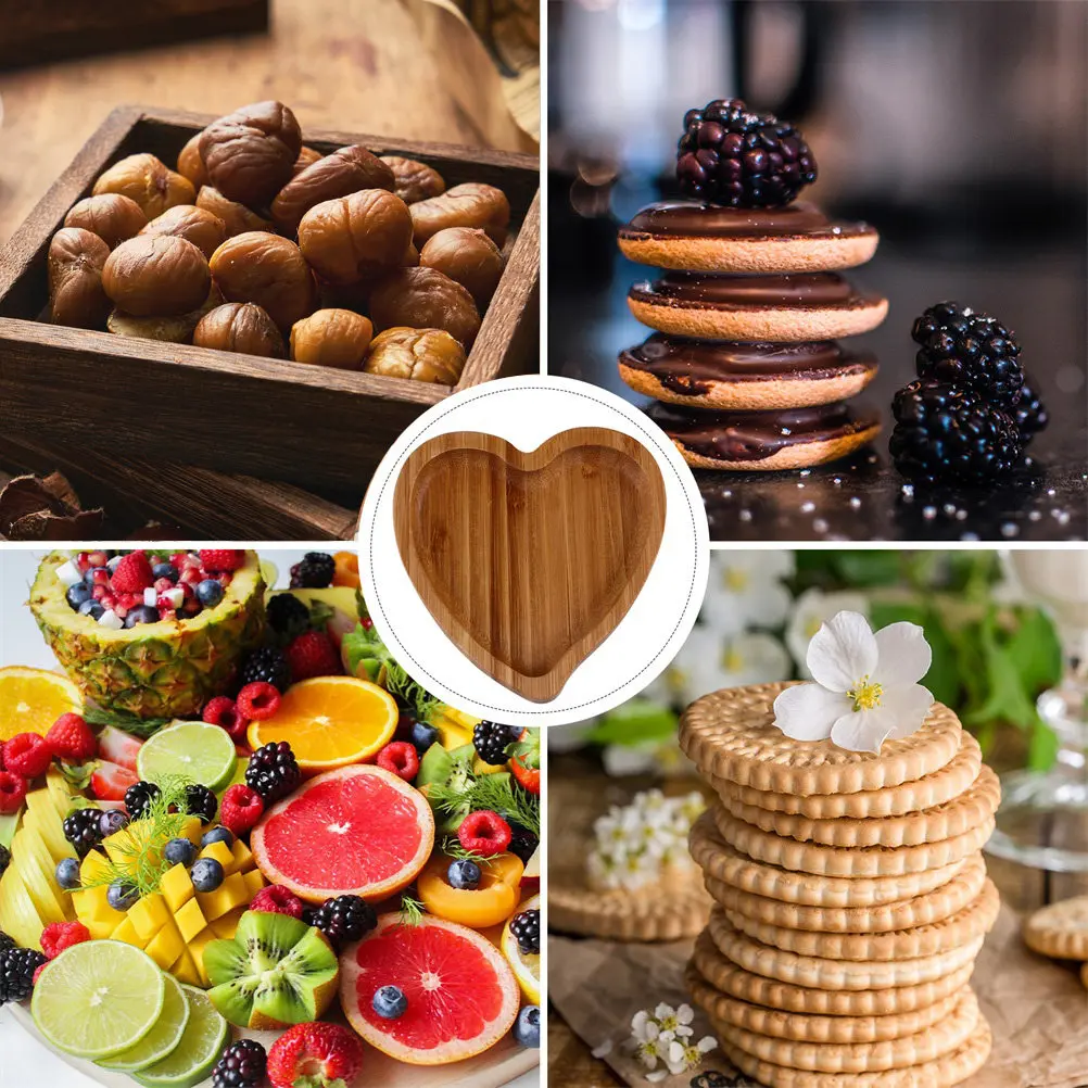 2Pcs Heart Shaped Bamboo Wood Storage Tray Small Jewelry Organizer Ring Necklace Bracelet Holder Home Decoration