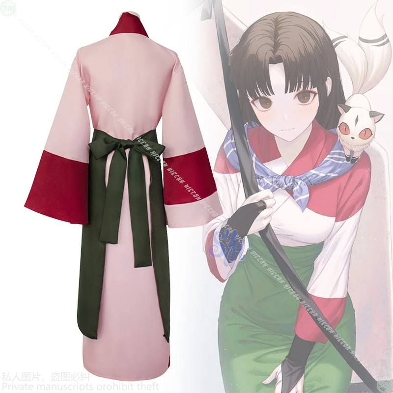 Anime Movie Sango Cosplay Costume Japanese Retro Kimono Long Dress Cartoon Girls Uniform Wigs Halloween Christmas Party Outfit view 3