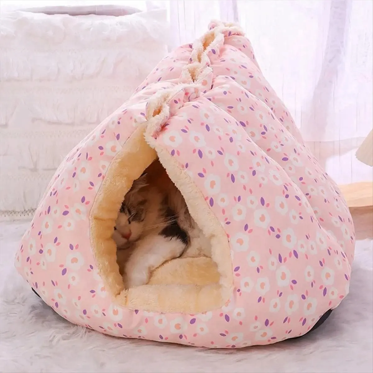 Carefree- Pet Supplies for Winter Bed Cats Cartoon Kitten Warm Accessories Plush Bed Goods House Accessory Basket Dog Puppy