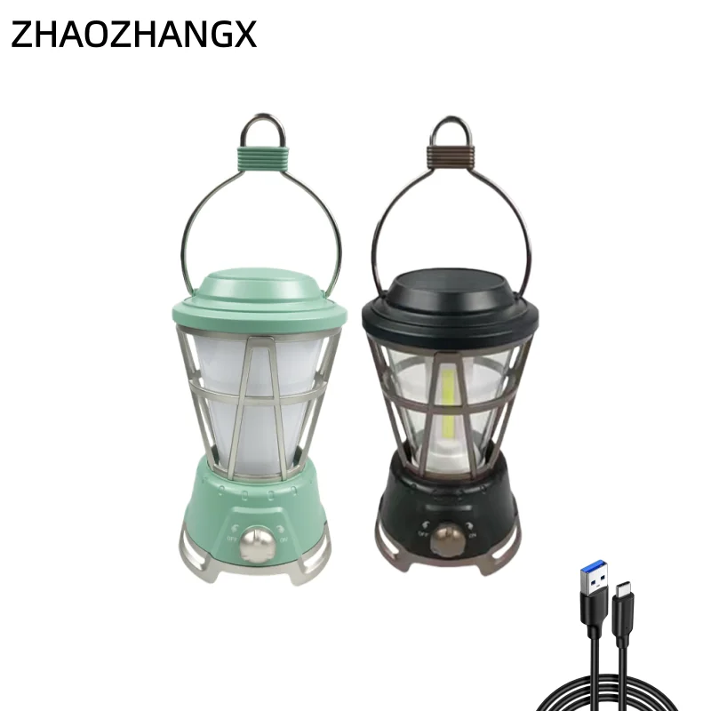ZHAOZHANGX New outdoor camping tent light retro camping light rechargeable camping light flame atmosphere horse lantern