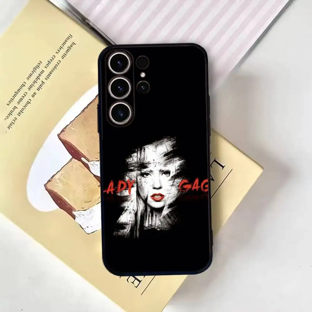 L-LADY GAGA MAYHEM 電話ケース SamsungS25、24、21、22、23、30、Ultra、20、Plus、Fe、Lite、Note、10、9、ソフトブラックカバー