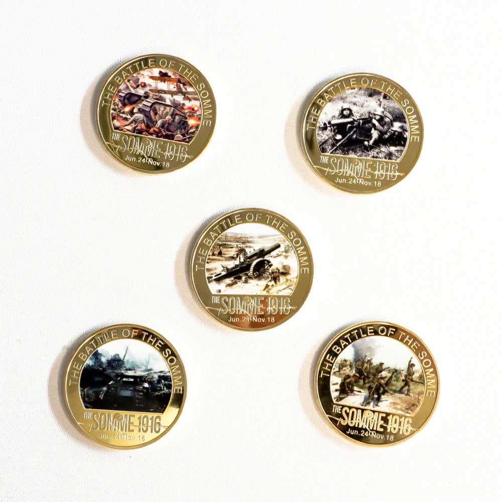 5pcs The Battle of the Somme 1916 Commemorative Coin Set WWI Historical Gold Plated Collectible Military Souvenir view 5
