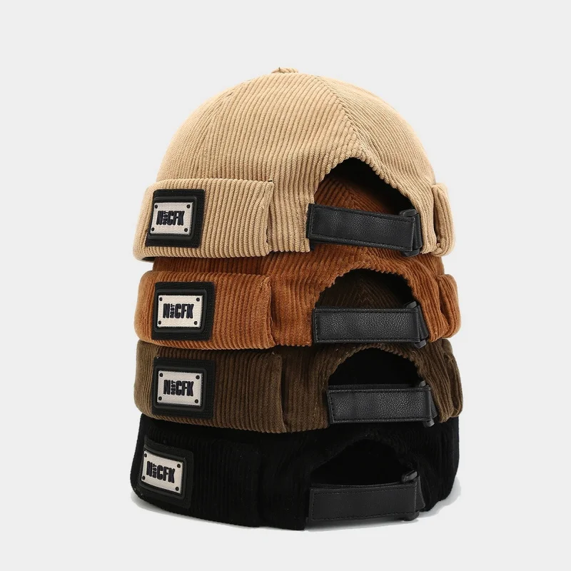 Gorra Docker Unisex NCFK de Pana con Parche, Estilo Retro sin Visera, Gorro Melón Casual Urbano Ajustable