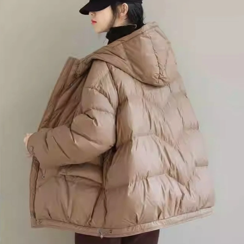 Ultralight White Duck Down Jacket for Women, Casual Hooded Jacket, Short Loose Outerwear, Warm Fashion