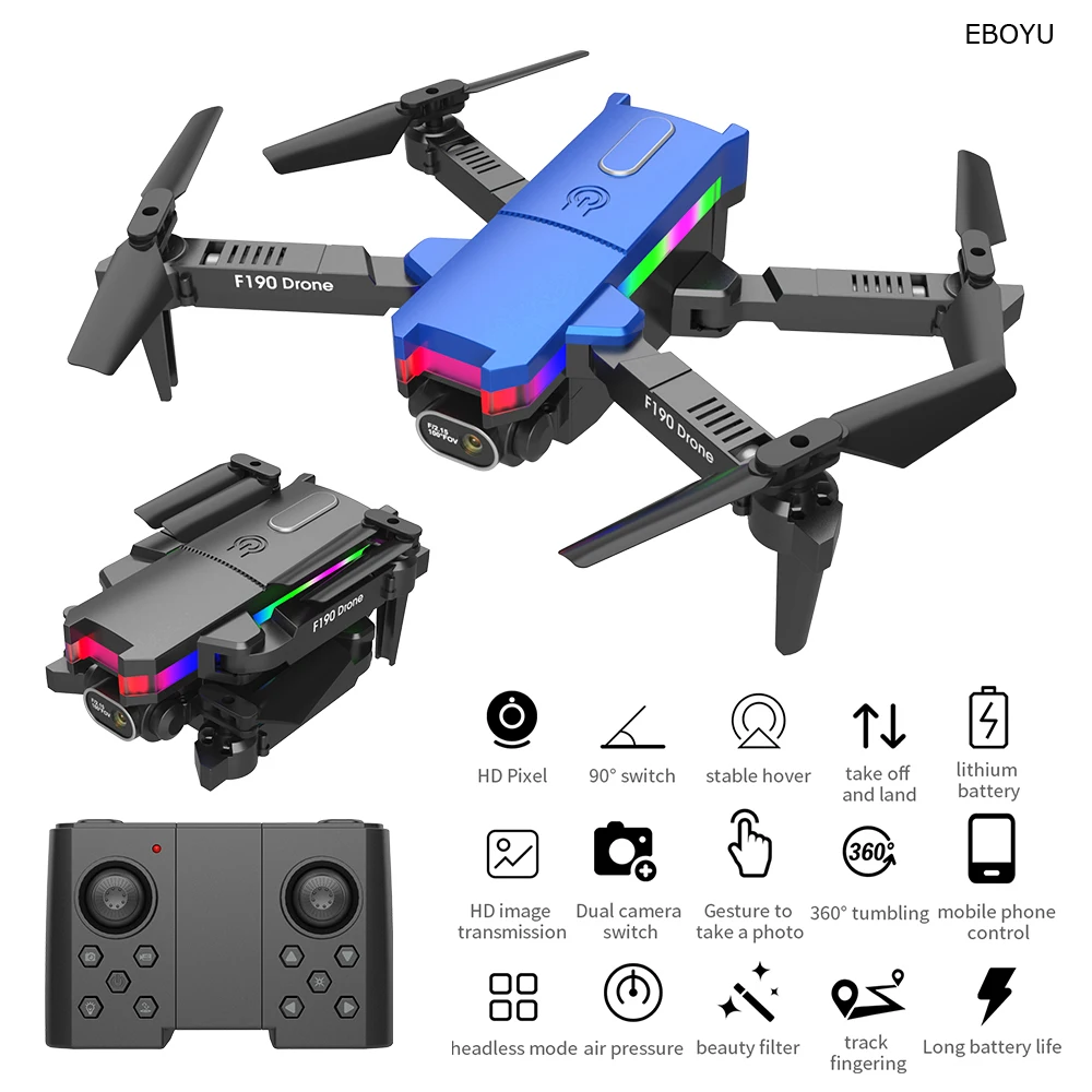 EBOYU F190 Foldable RC Drone FPV WiFi 4K HD Camera App Control Headless Altitude Hold RC Quadcopter Drone for Kids/Beginners RTF