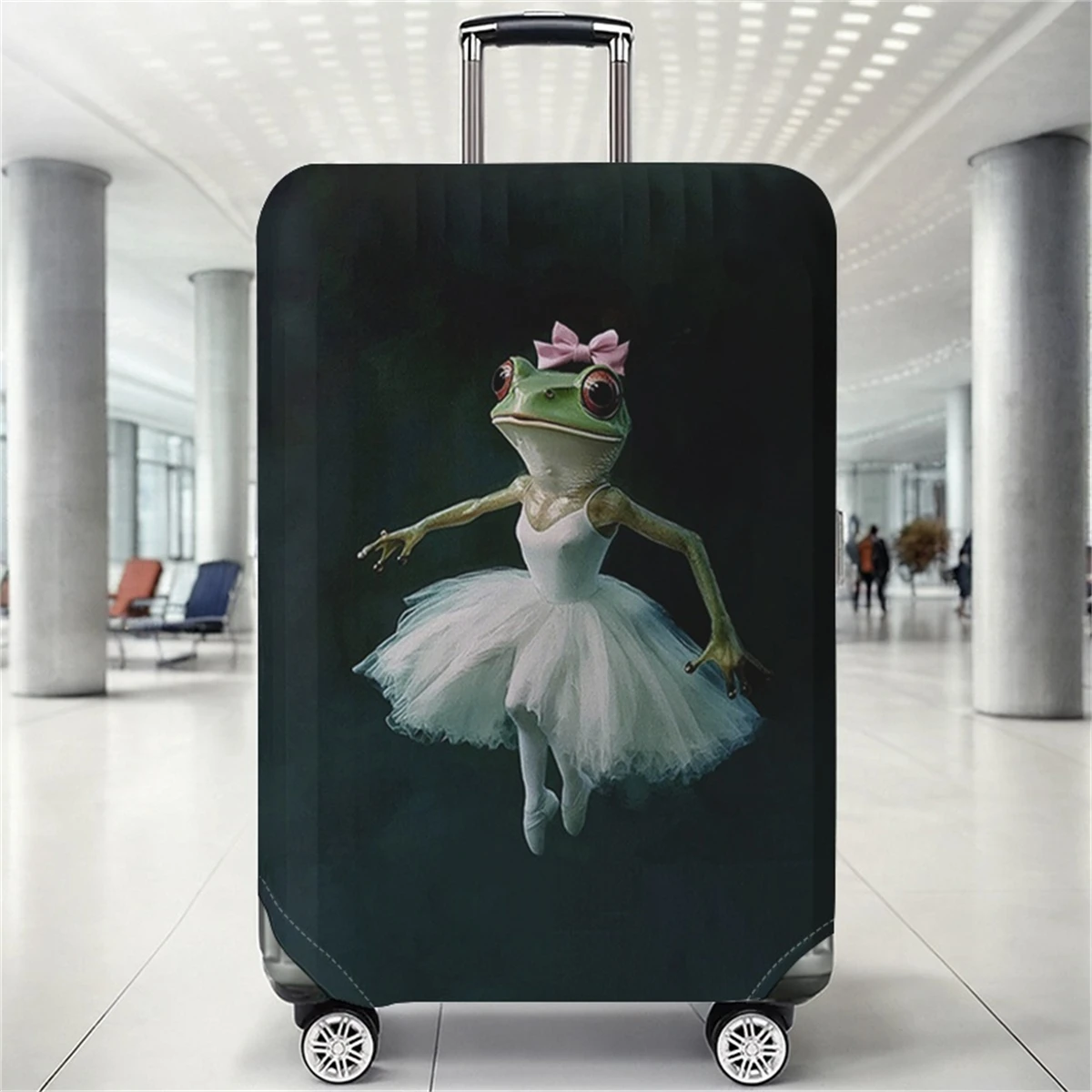 

Frog ballet dancer's dark green patterned luggage protection case, suitable for 18-32 inch luggage cases, luggage handle gloves,