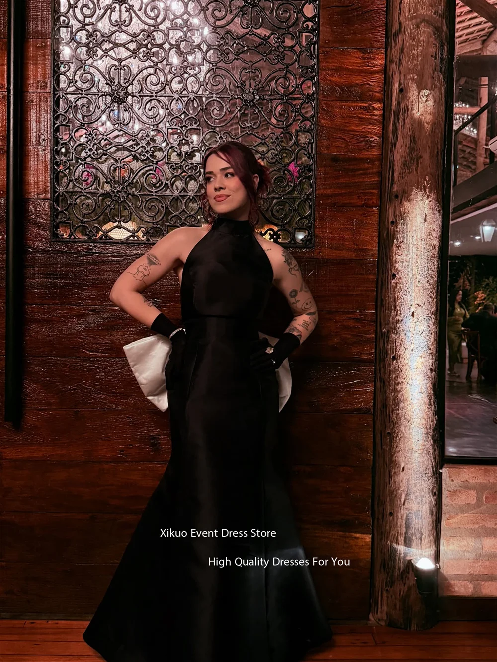 Xikuo vestido de noite sem mangas com gola alta, costas nuas, halter, vestido de festa de casamento, verão, moda, laço traseiro, vestido de baile personalizado