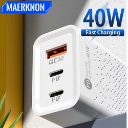 60W Phone Charging PD Fast Charging USB QC3.0 Multiple 3 Ports Type C Plug Mobile Phone Adapt for Xiaomi High Speed Wall Charger