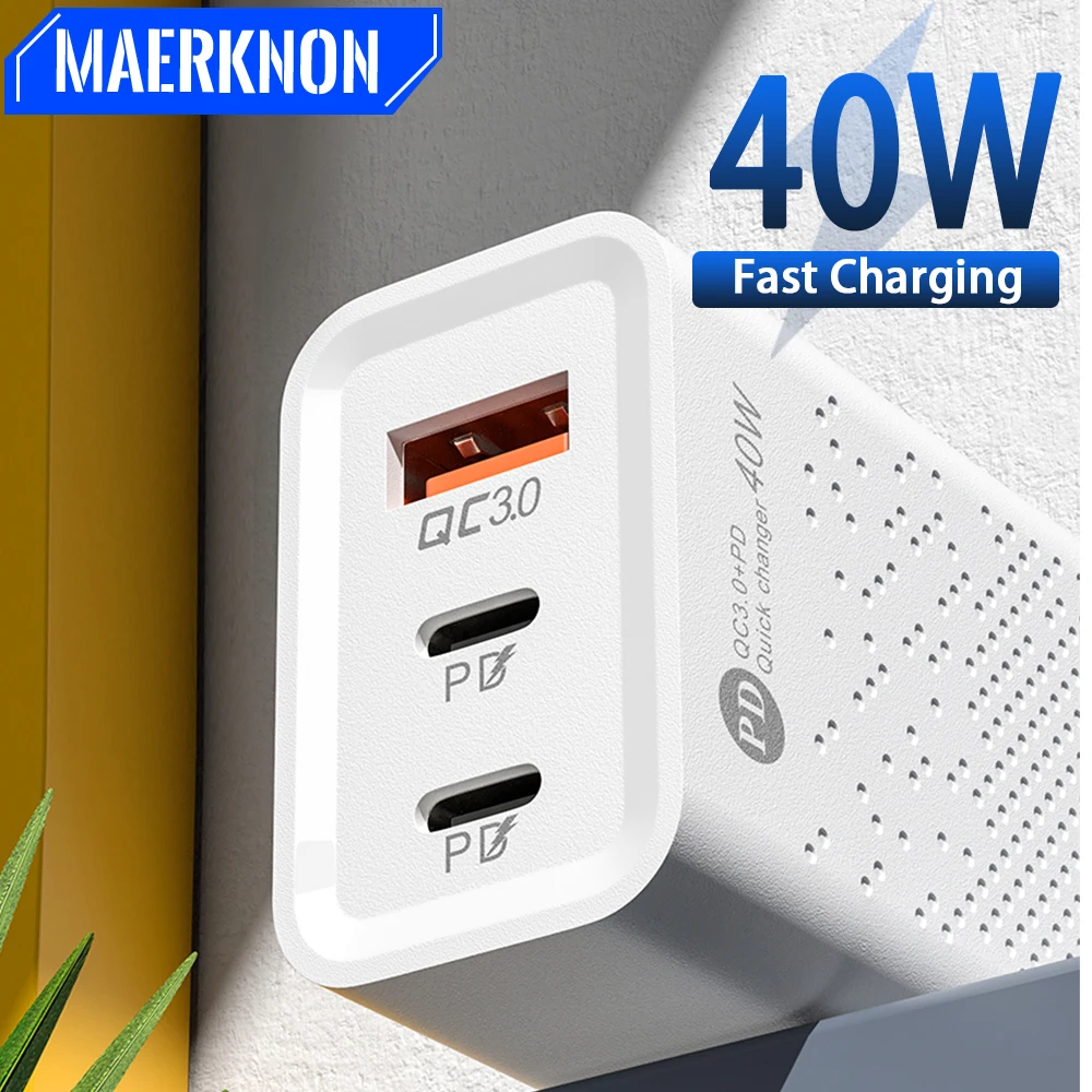 60W Phone Charging PD Fast Charging USB QC3.0 Multiple 3 Ports Type C Plug Mobile Phone Adapt for Xiaomi High Speed Wall Charger