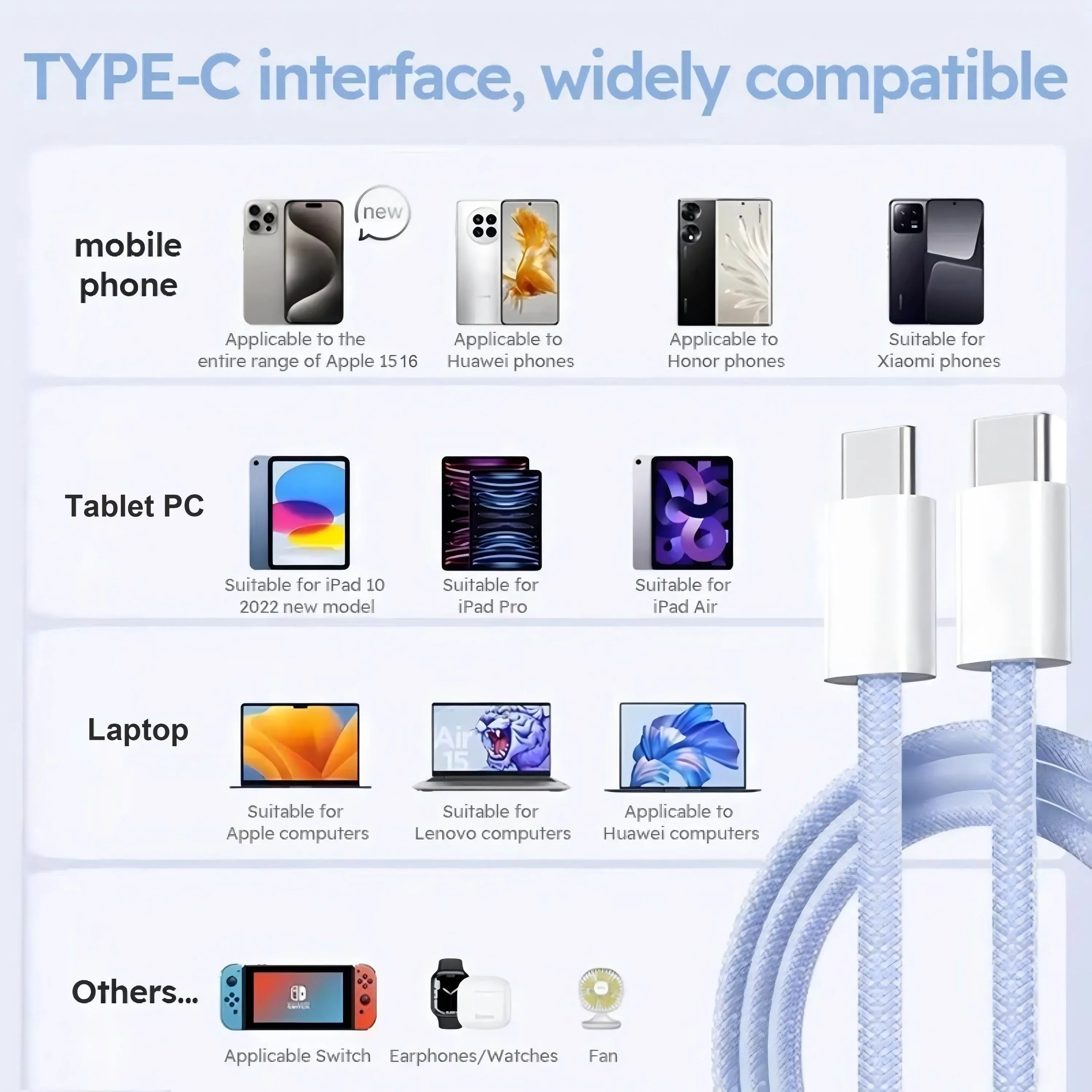 PD 60W Fast Charging Type C to  C Cable Cord For iPhone 15 16 Samsung XiaoMi Oppo Vivo