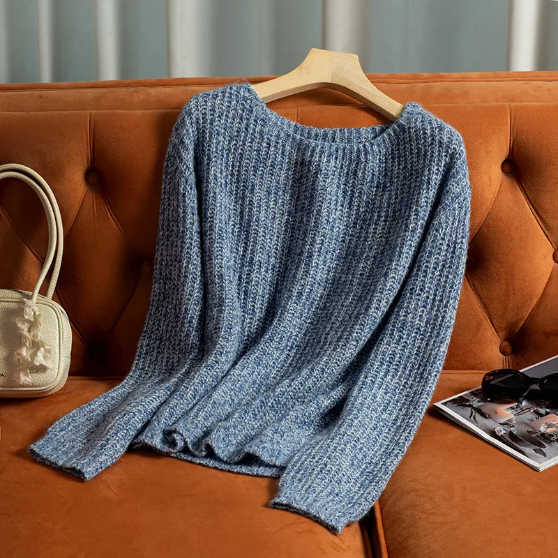 Birdtree – pull tricoté doux en mélange de laine et cachemire, Smock à manches longues et col rond pour femme, pull chaud à col rond, automne hiver 2025 T59827JF