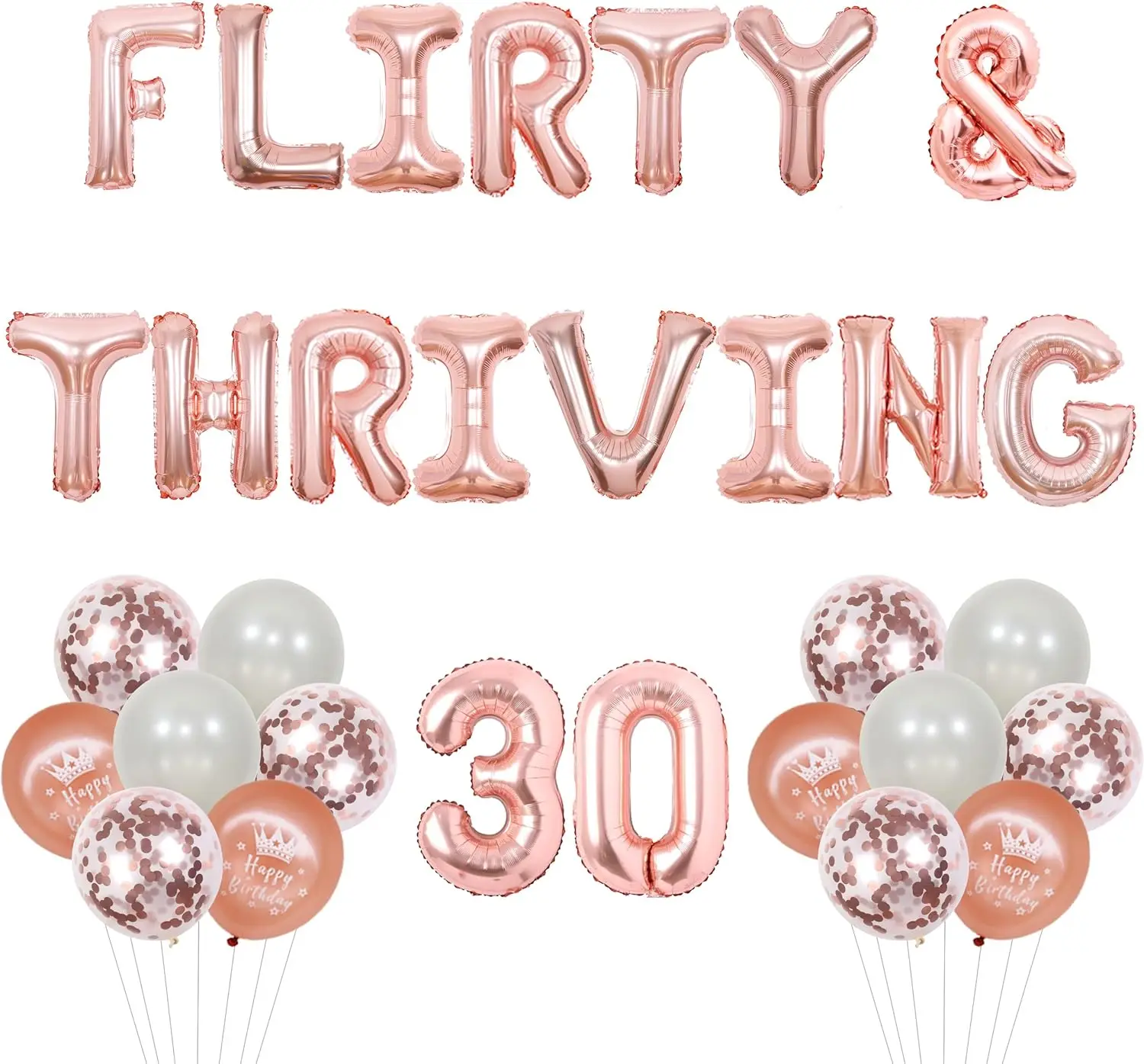 Funmemoir Flirty & Thriving 30th Birthday Party Decorations Rose Gold Wine Glass Champagne Goblet Balloons 30 Years Old Birthday