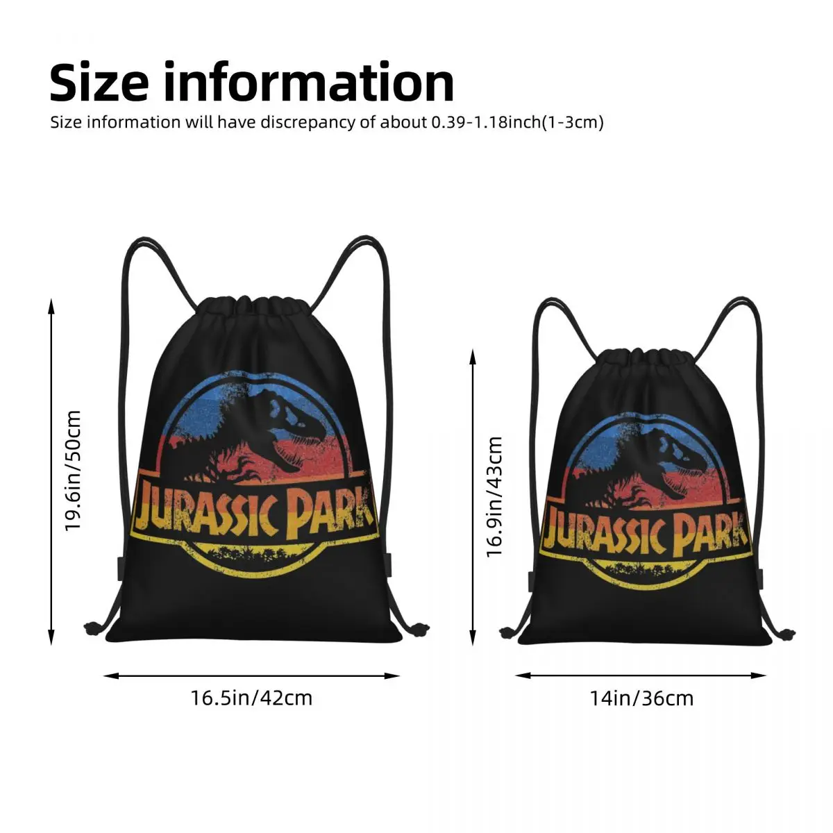 Jurassic Vintage Retro Stripe Film Trekkoord Rugzak Sport Gym Sackpack Touwtje Voor Wandelen