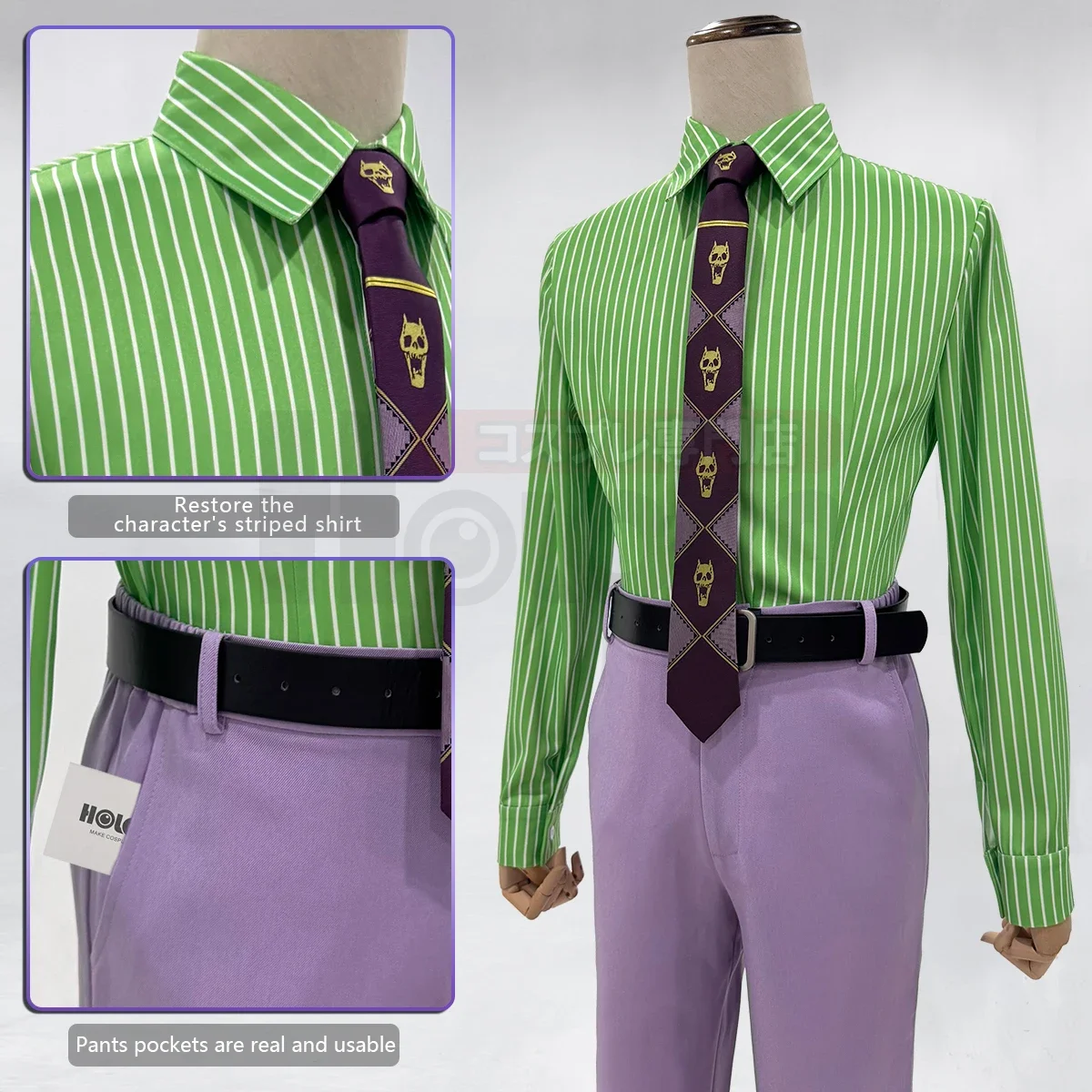 Cosplay JoJo Anime Kira Yoshikage Cosplay Costume Suit Shirt Pants Tie Animation Convention Halloween Christmas Daily Wear