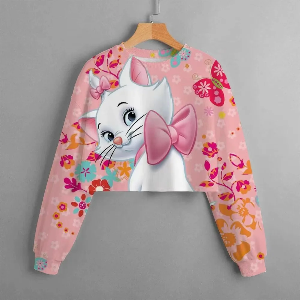 Fashion Mary Cat Hoodie Printed Girls\' Hoodie Clothes Long Sleeve Spring And Autumn Disney Series Short Hoodie Clothes 1-14 Y