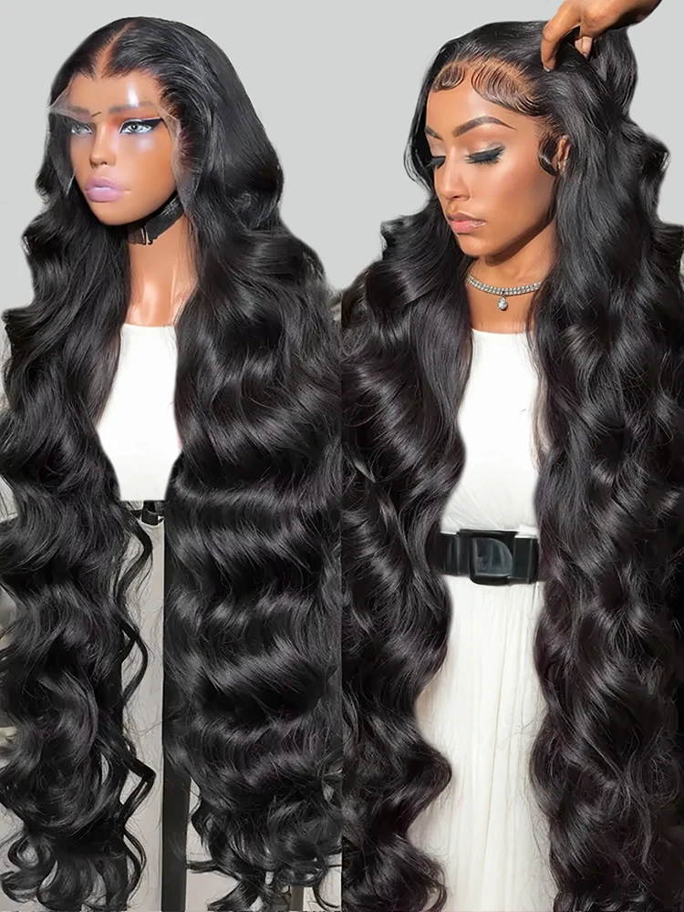 300 الكثافة 40 46 بوصة الجسم موجة الدانتيل الجبهة خصلات الشعر المستعار الإنسان البرازيلي 13x4 13x6 360 HD الدانتيل الشفاف الباروكات الأمامية للنساء