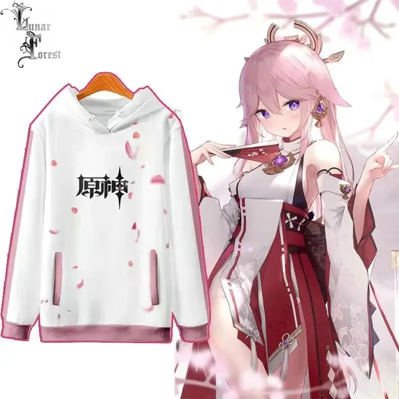 

Homens e mulheres Yae Miko Genshin Impact Game Hoodies, moletom, mangas compridas, plus size, impressão 3D, lazer, outono, moda