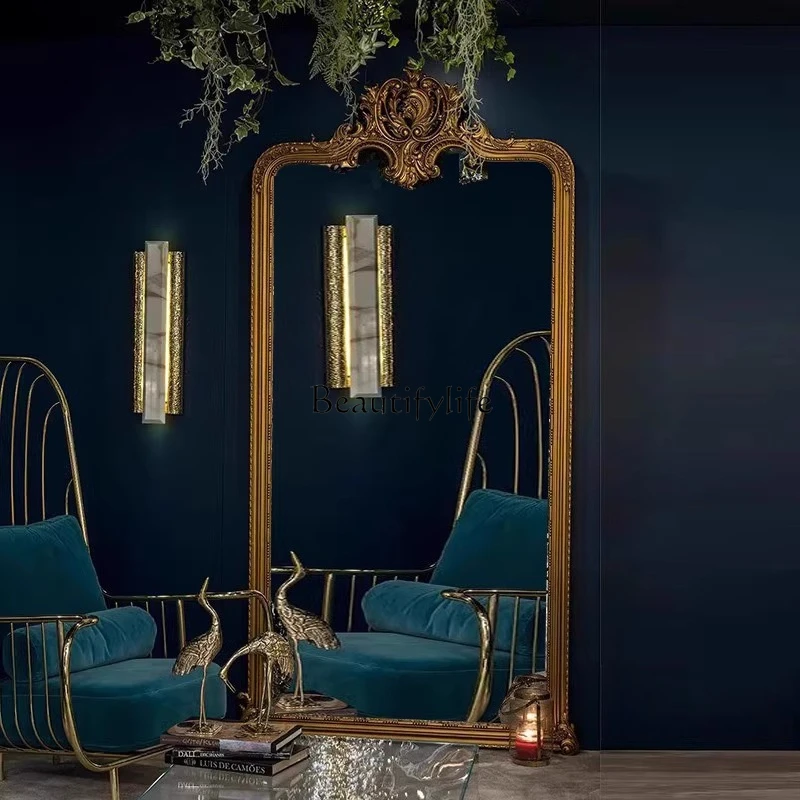 

French carved retro home American full body fitting wall hanging light luxury bedroom European floor mirror