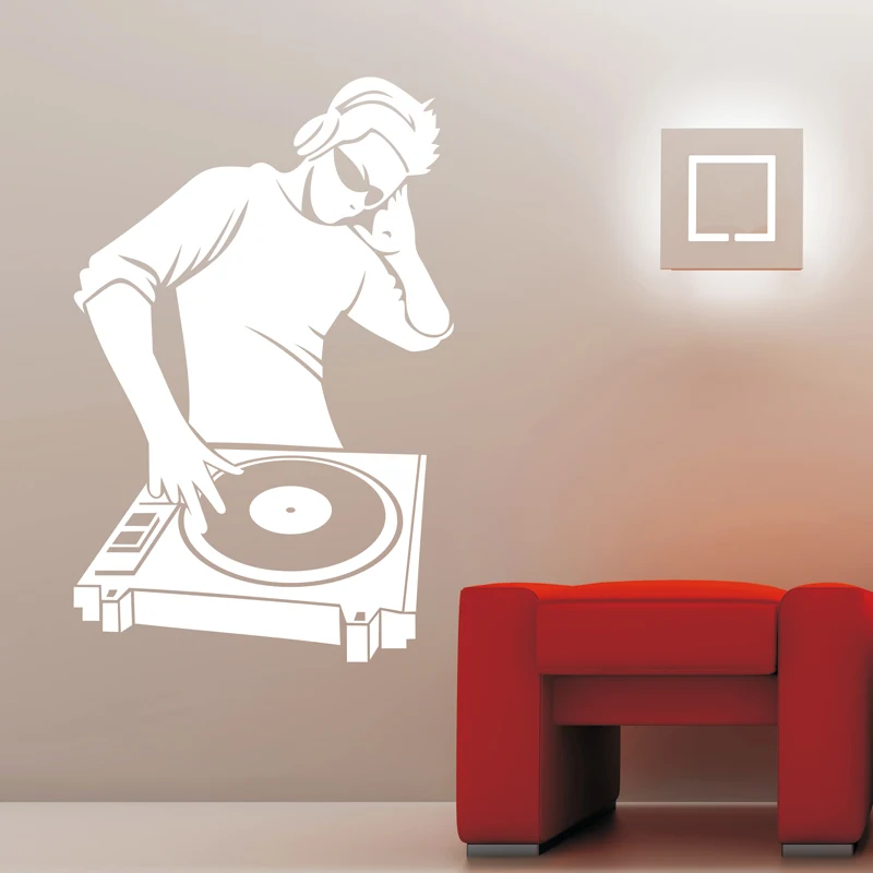 DJ Turntable Wall Decal, Music Mixing Sticker for Music Studio Club Room,Modern Urban Music Decor Painting for Teens Adults