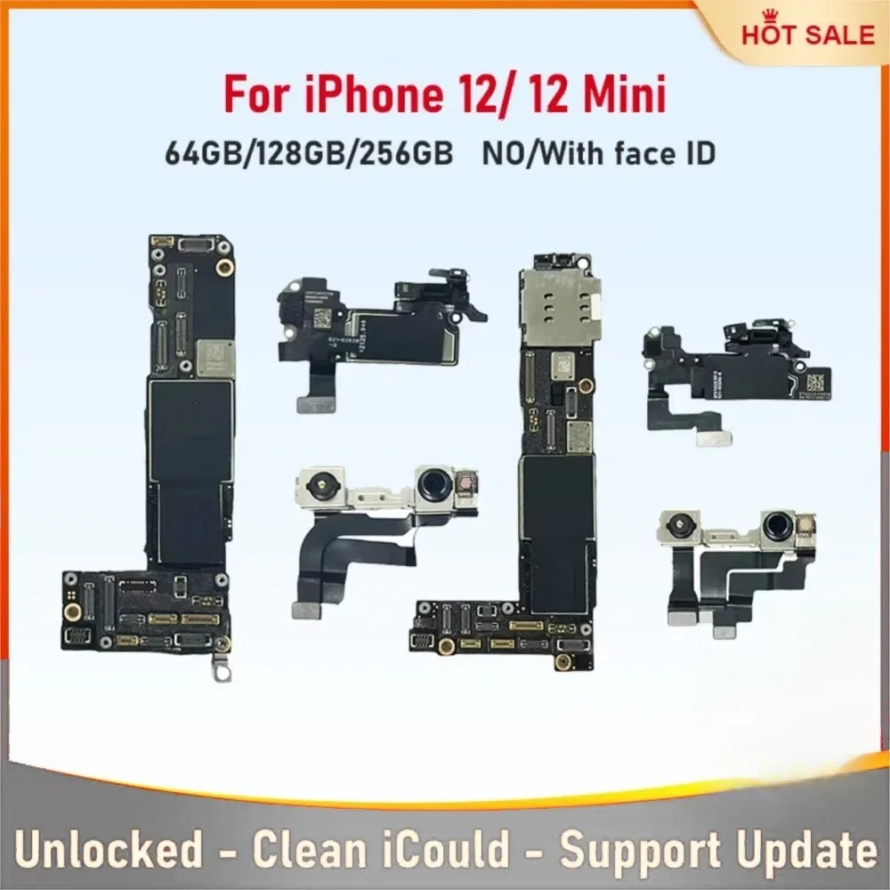 لوحة أم أصلية تم اختبارها بالكامل لهاتف iPhone 12/ 12 Mini 64g/128g/256g لوحة رئيسية غير مقفلة معرف الوجه تحديث دعم iCloud نظيفة