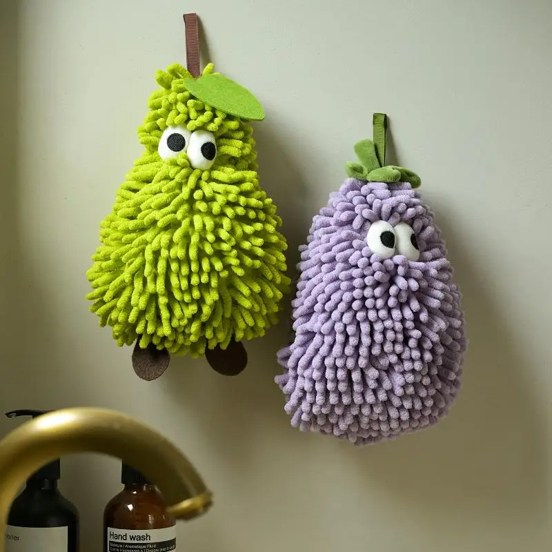 1PC Fruit Hand Towel For Kitchen And Bathroom Banana/Strawberry Shaped Hanging Washcloth Chenilles Cloths Soft Absorbent Towel