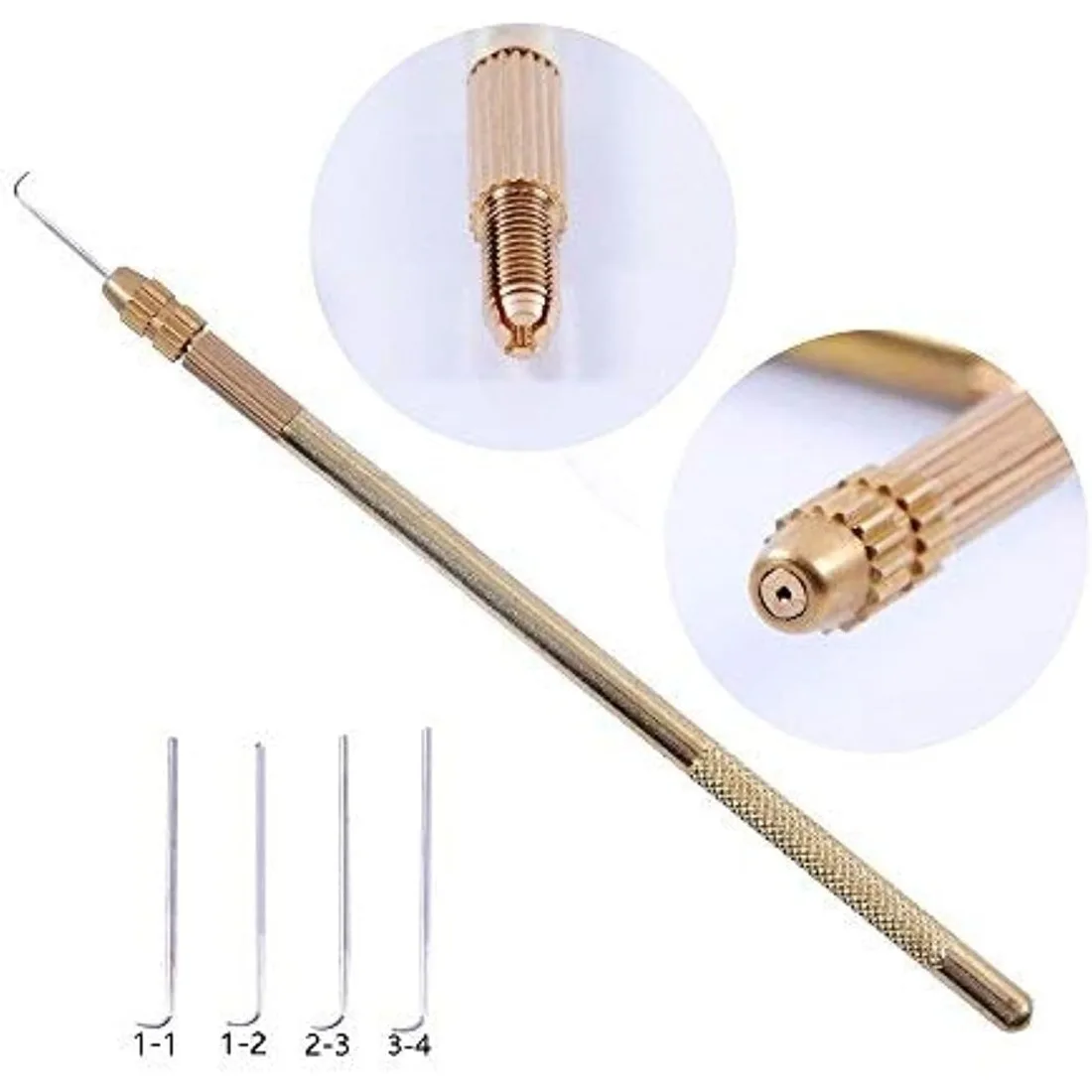 

4 Sizes Ventilating Needles with Brass Holder Wig Making Tool Set Portable Crochet Hook for Lace Wig Repair Hair Weaving Toupee Closure Frontal Hairline Ventilation DIY Hair Styling Accessories
