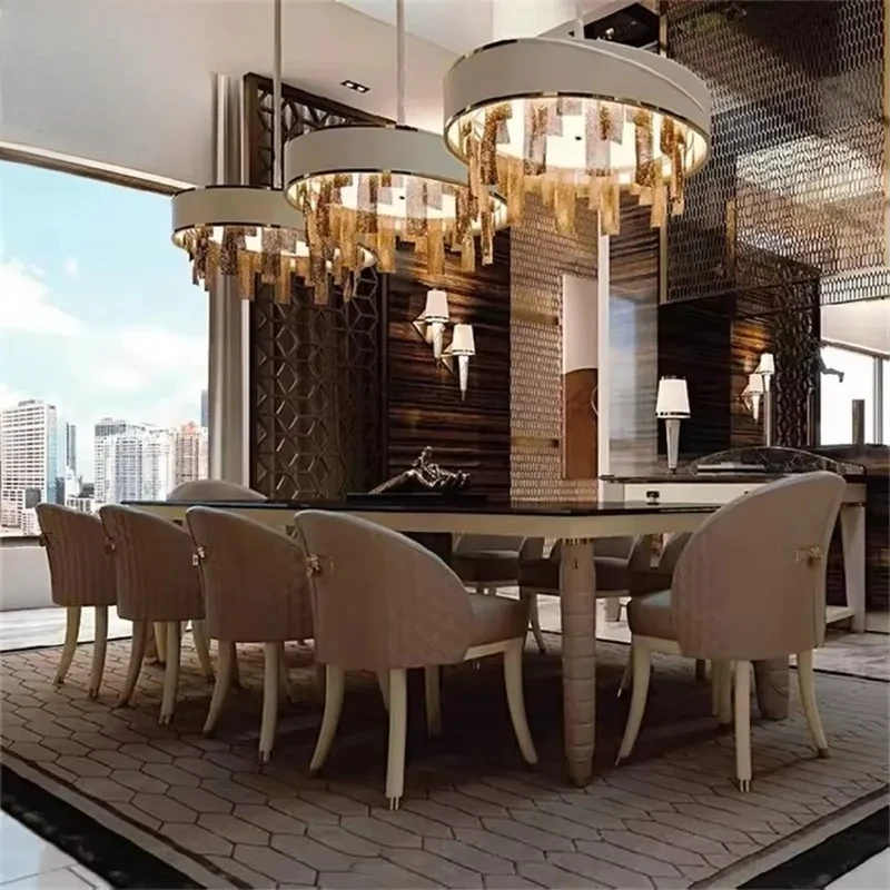 #Royal Polished Rectangular Marble Dining Table High End Hotel Dining Table for Formal Dinner 6 8 Seater