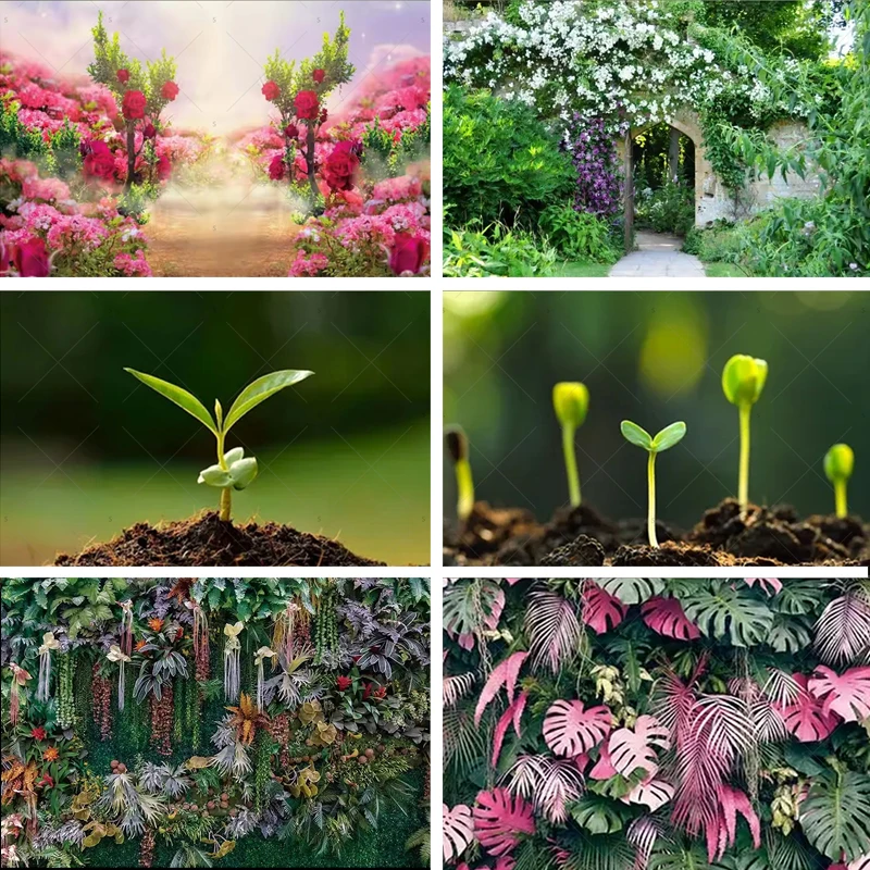 

Spring Green Leaf Colorful Flower Fence Tree Birthday Wedding Booth Prop Baby Shower Backdrop Kid Portrait Photo Background Gift