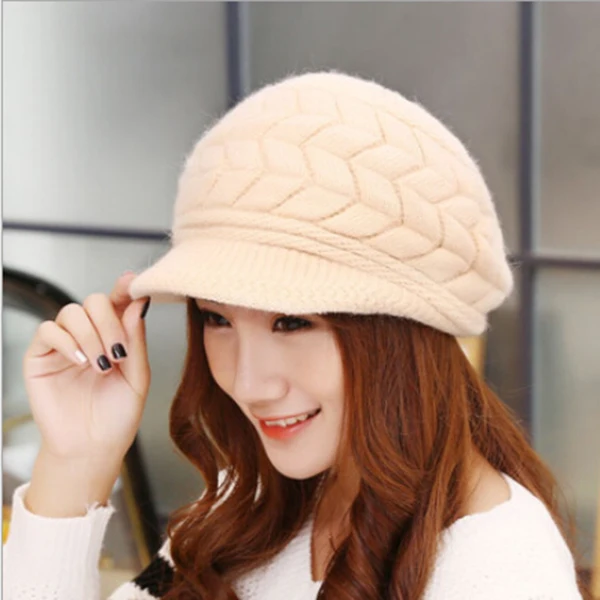 

Women Winter Warm Knit Hat White Wool Warm Hat Knit Polar Fleece Elastic Design Charming Gift Sweetheart