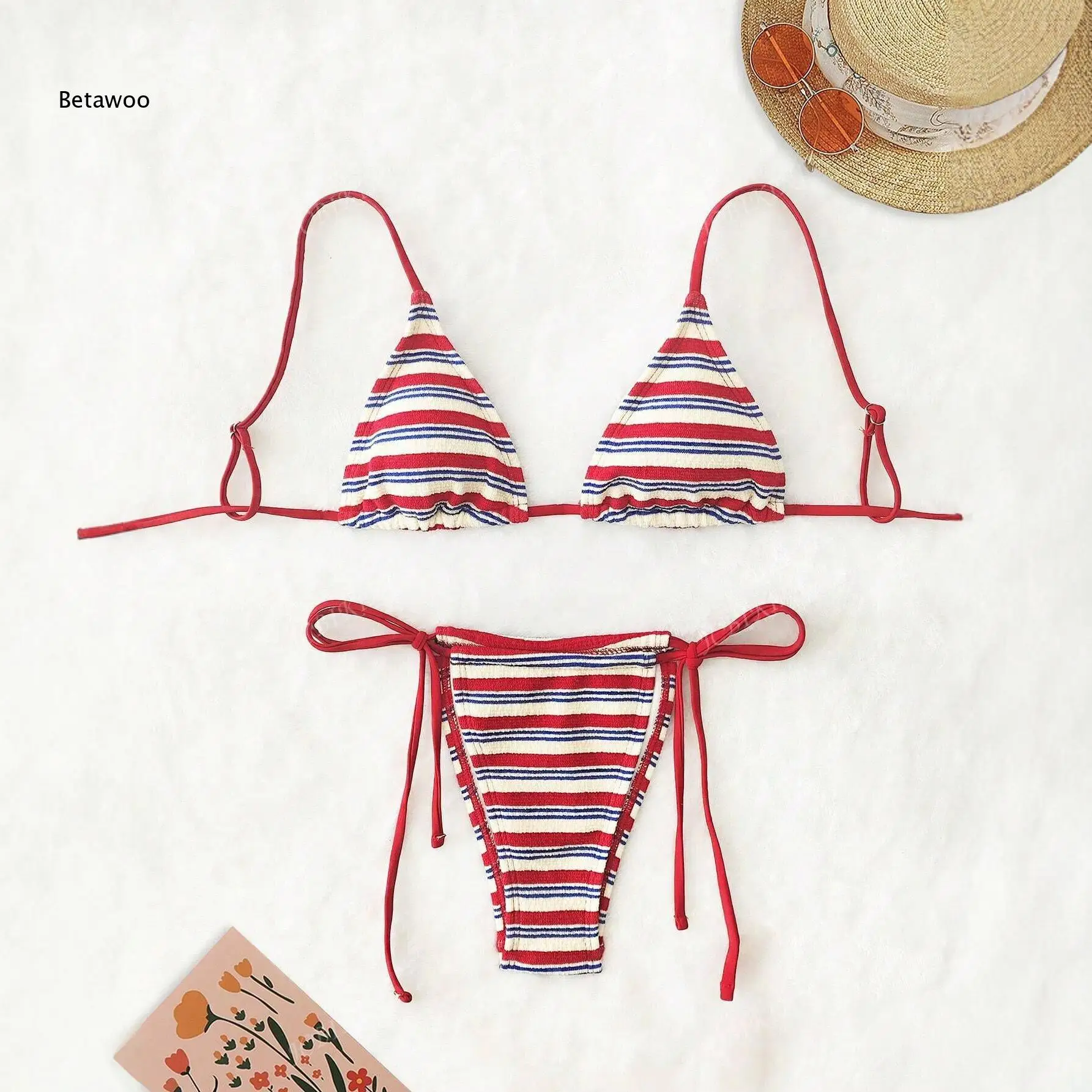 Set Classic Stripe Print Adjustable Spaghetti High Cut Set