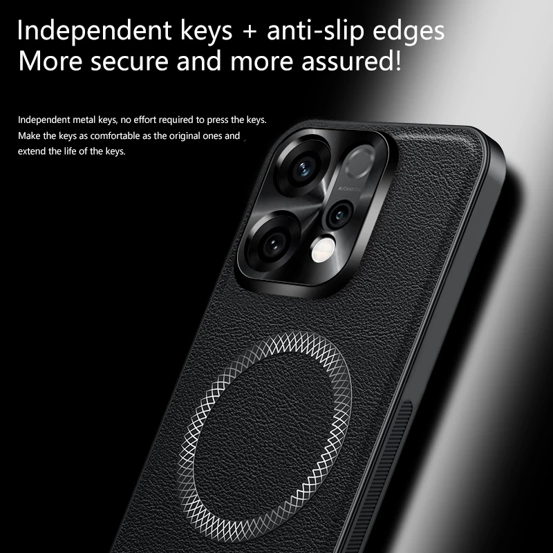 For Oppo Reno 14 Pro Case Magnetic Elegant Leather Wear-Resistant Lens Fully Covered Non-Slip Grip Edge Cover Shell