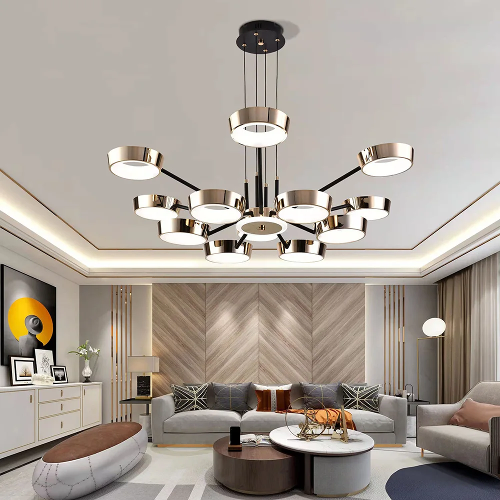 New Nordic Living Room Dining Hall Ceiling Lamp Bedroom Villa Pendant Light Bar Coffee Shop LED Chandelier Three Color Lights