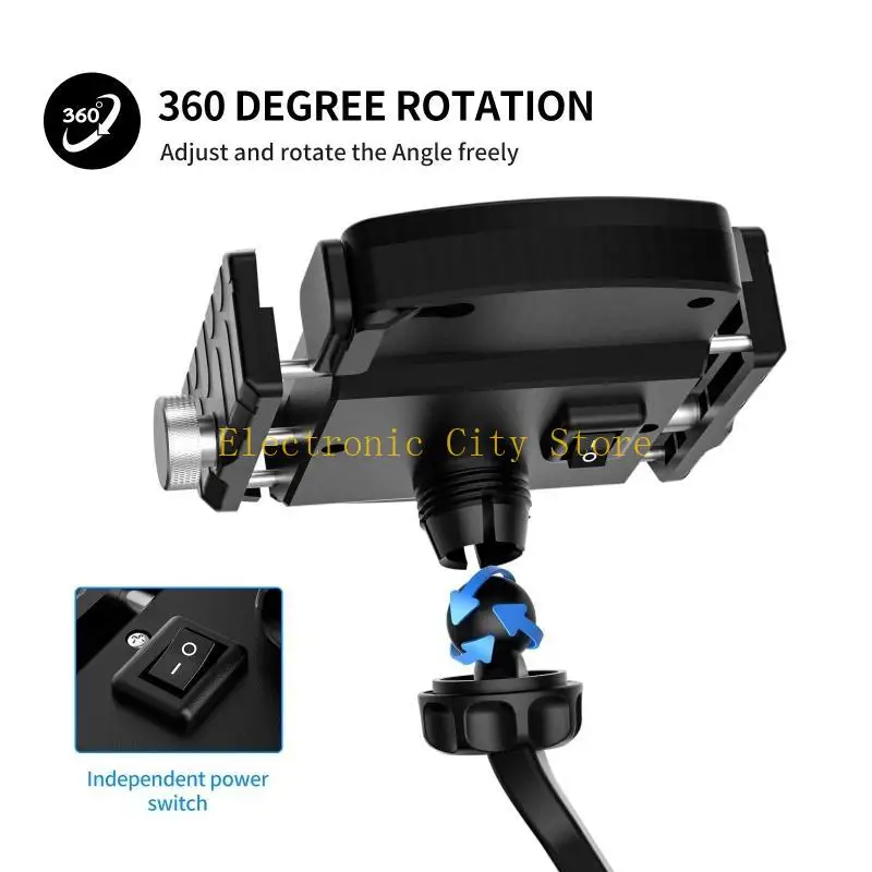 

Universal Motorcycle Rearview Mirror Phone Stand Wireless & USB Holder HU8D