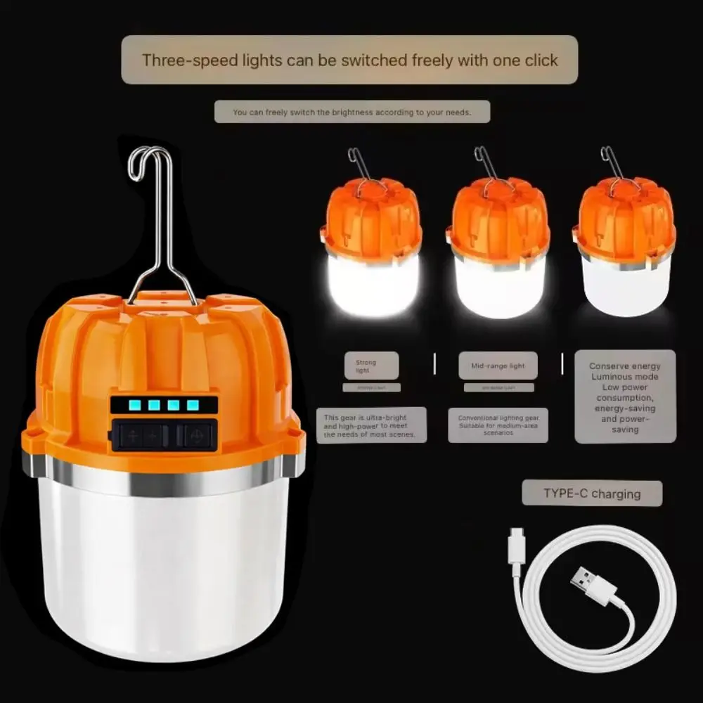 USB Rechargeable LED Camping Lantern High Brightness Long Battery Life Outdoor Flashlight Waterproof with Power Display
