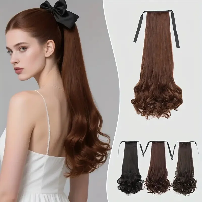 58cm Synthetic Long Curly Drawstring Wrap Around Ponytail Extension Fake Hair Ponytail Easy Wear Hairpiece for Women Daily Party
