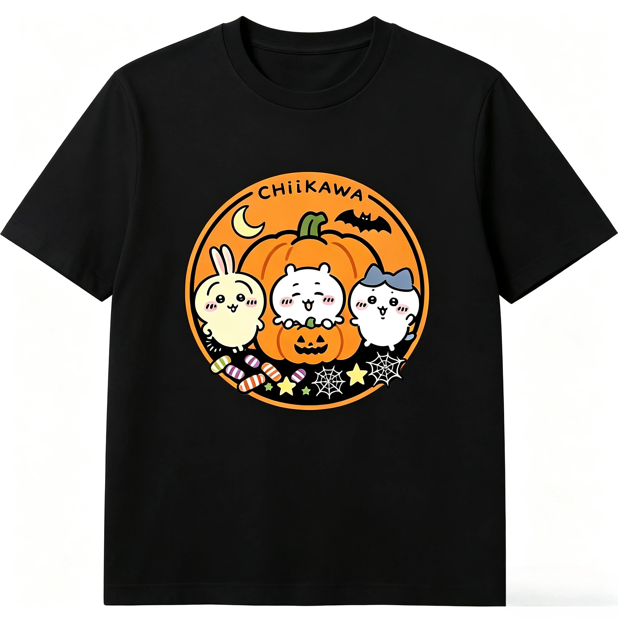 Chiikawa Halloween Pumpkin Witch Graphic T‑Shirt Short‑Sleeve Casual Top For Spooky Season Anime Fan Holiday Party Daily Wear