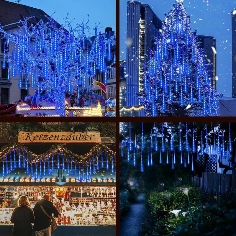 1/2/3/4Set LED Meteor Shower Lights Fairy String Lights Christmas Holiday Snow Falling Icicle Cascading Light Halloween Decor