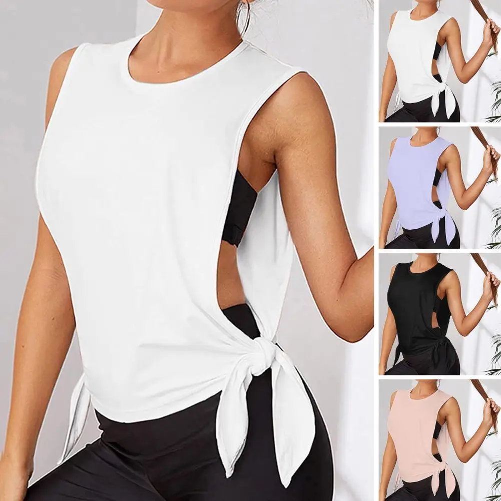 

Sports Tank Top Breathable Lace-up Gym Tank Top Soft Hollow Out Sleeveless Blouse for Women's Jogging Yoga Sports Thin Blouse